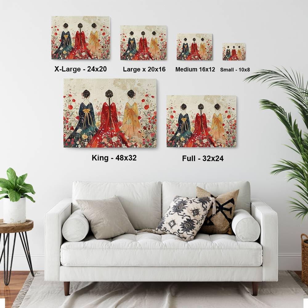 HomeGiftCentral Korean Hanbok Traditional Dress Folk Art 2 Canvas Wall Art Picture Prints Artwork Framed For Living Room Wall Home Decor Gifts For Family Art Easy Hanging