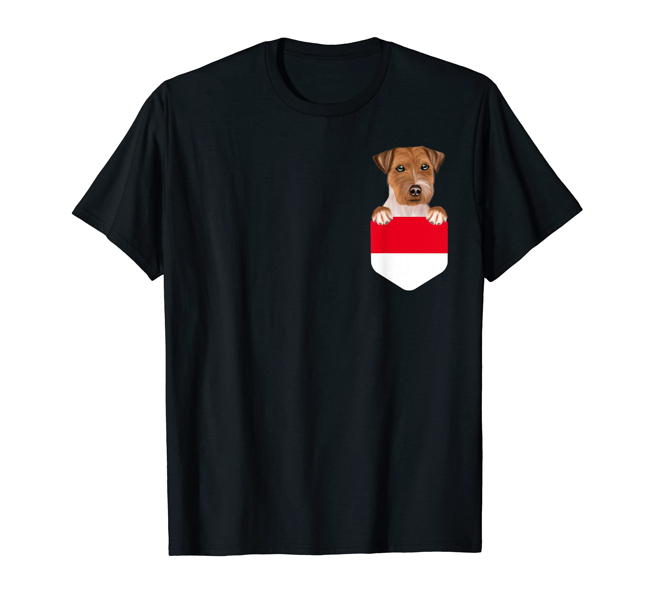 Indonesia Flag Russell Terrier Dog In Pocket T-Shirt, Black
