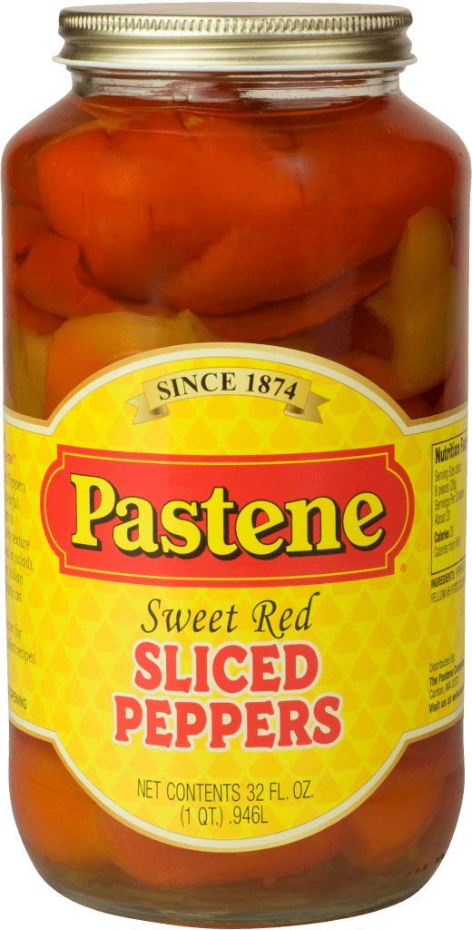 Pastene Sweet Red Sliced Peppers 32 Fl Oz Jar - Premium Jarred Peppers for Salads, Sandwiches & Recipes