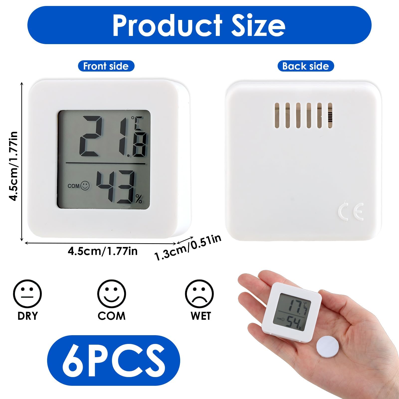 Lote de 6 termómetro interior digital con higrómetro digital, mini medidor de temperatura y humedad para casa, LCD grande, indicador de confort, termómetro digital casa preciso para oficina y hogar