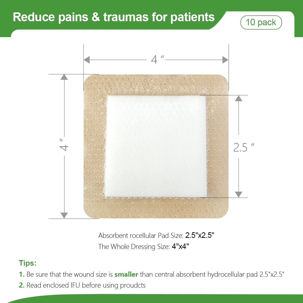 Silicone Adhesive Foam Dressing with Gentle Border 4''x4'' 10 Pack