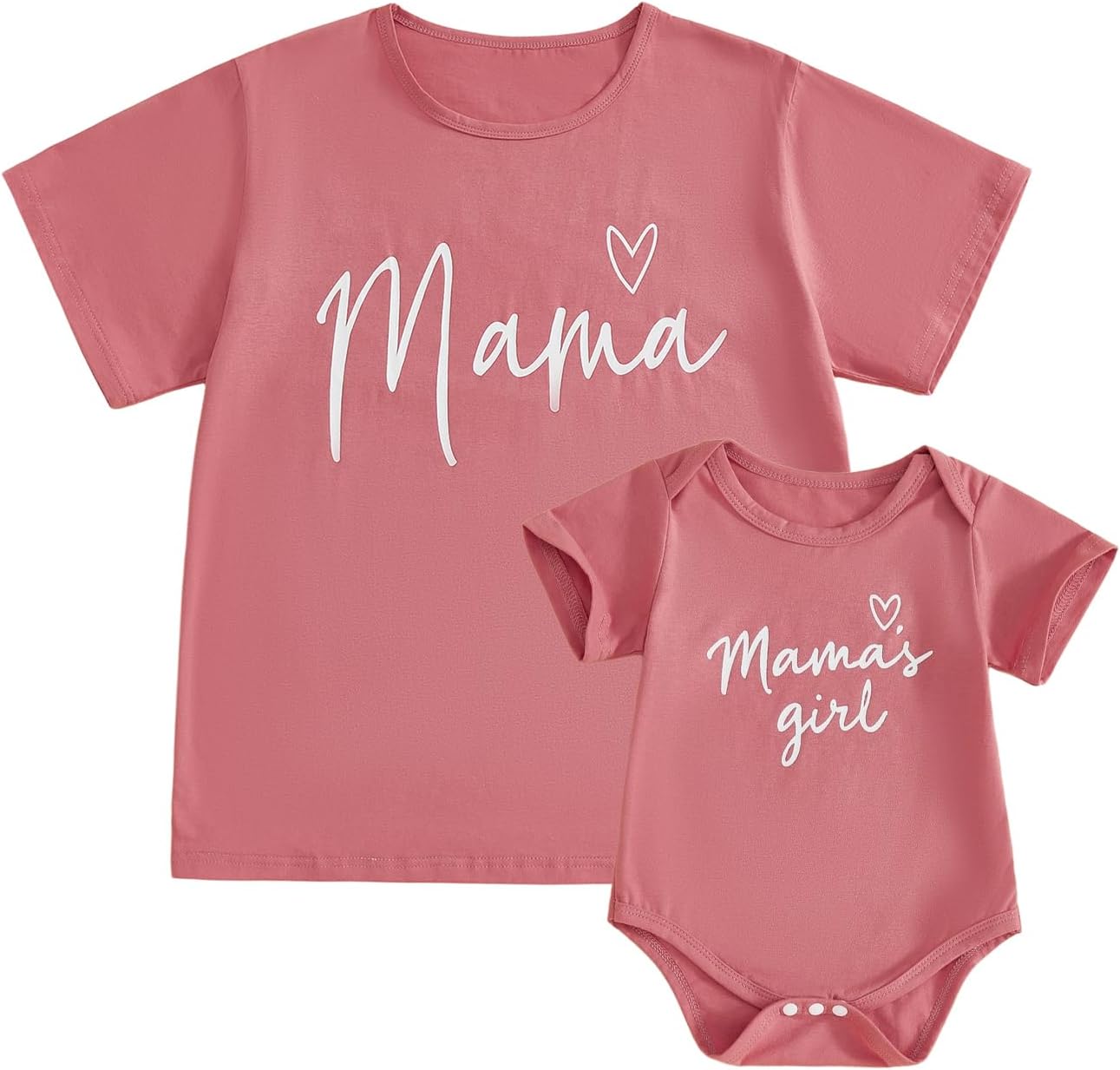 Mom and Daughter Matching Outfits Letter Heart Graphic Short Sleeve Baby Romper Mama Tee Mommy and Me Shirt