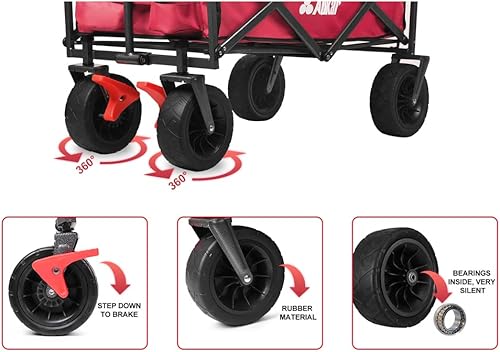 Miniatura 6 de Carros plegables, carrito de jardín plegable resistente para exteriores, con mangos de empuje, ruedas grandes para arena, picnic, campamento,