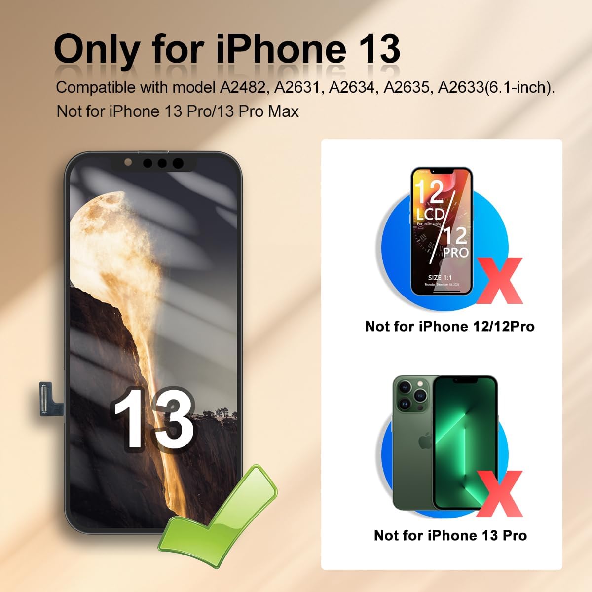 for iPhone 13 Screen Replacement Kit 6.1 inch, COF Full HD LCD Display 3D Touch Screen Digitizer Full Assembly + Repair Tools + Screen Protector, Compatibility A2482, A2631, A2634, A2635, A2633 - Image 2