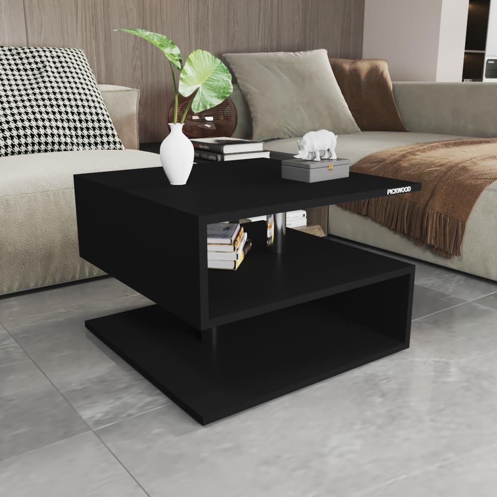 SEONN Engineered Wood Living Room Office Space Wooden Rectangular Shape Coffee Table/Centre Table with Storage Black