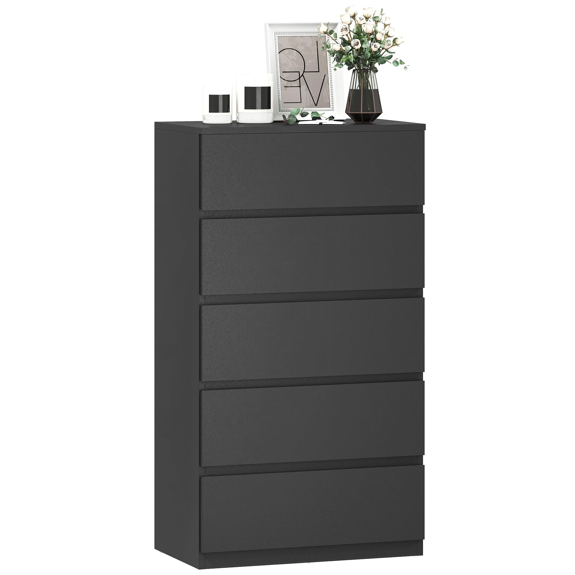 HOMCOM Chest of Drawers, 5 Drawers Storage Cabinet Floor Tower Cupboard for Bedroom Living Room, Black