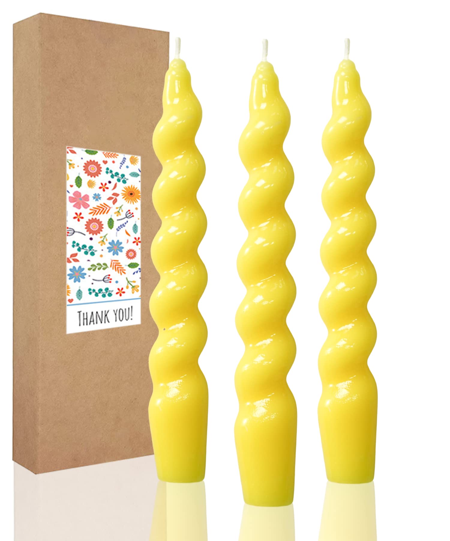 Yellow Spiral Taper Candles Twisted Candle Conical Stick Candles for Holiday Wedding Party Wax Unscented Dinner Candle Dripless,Birthday Gift H7.5 Inch,4pcs（Yellow）