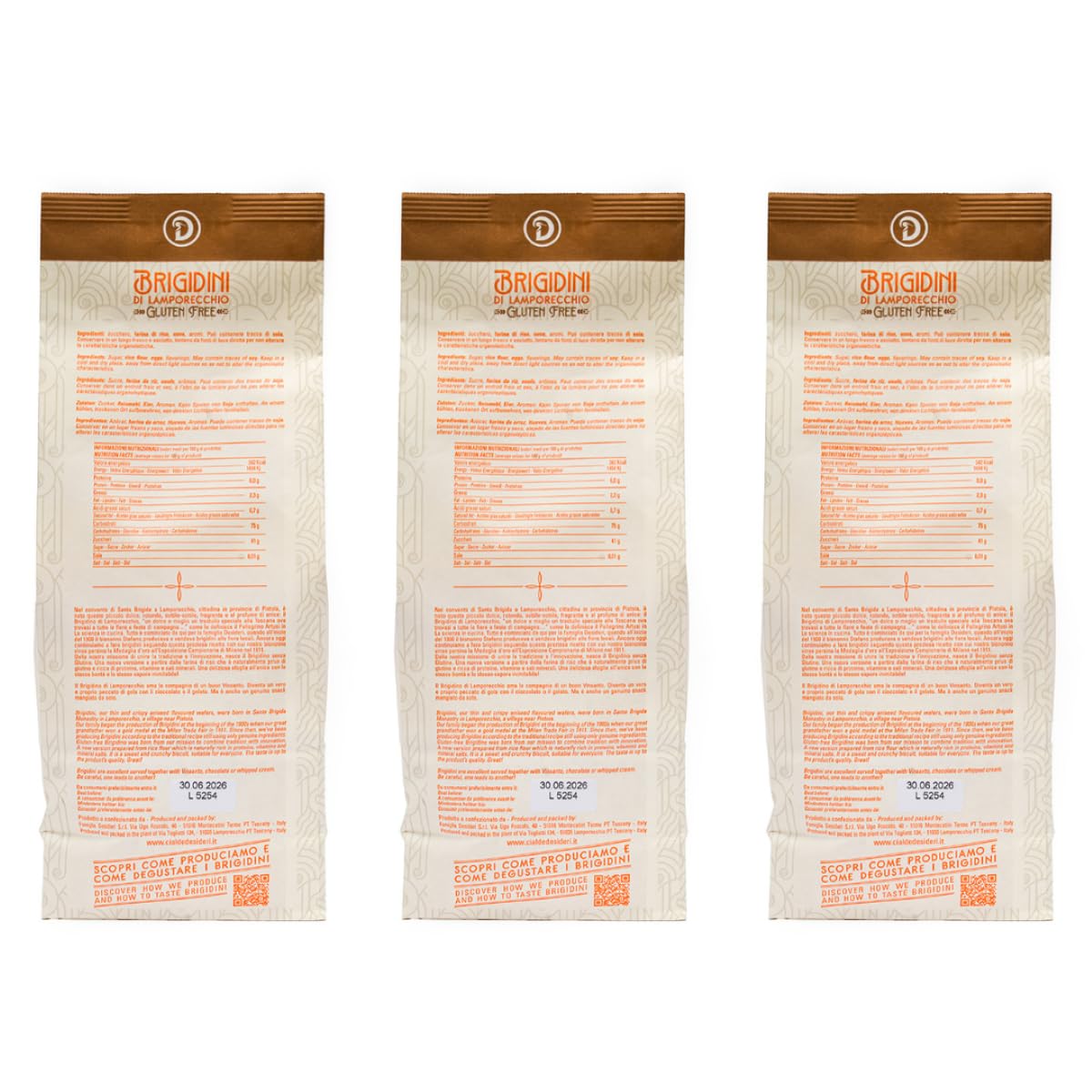 Famiglia Desideri - Brigidini di Lamporecchio all'anice senza glutine, biscotti croccanti artigianali italiani, sfogliette tipiche toscane dolci tradizionali, 600g