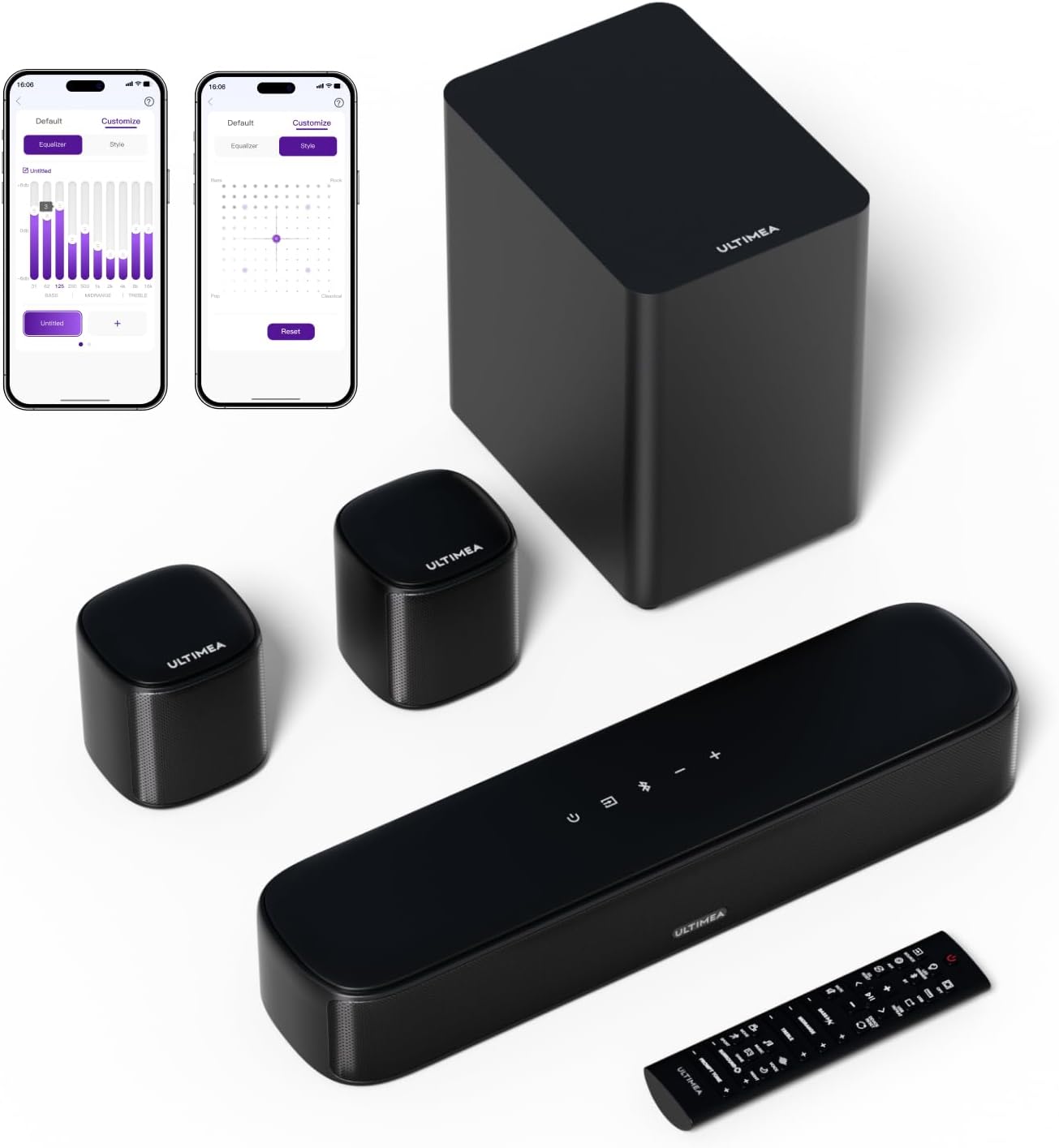 ULTIMEA5.1ch Sound Bar for Smart TV, Virtual Surround Sound System for TV, App Control, Home Theater Sound System, Soundbar with Subwoofer, 2 Surround Speakers, Peak Power 250W, OPT/AUX, Aura A30