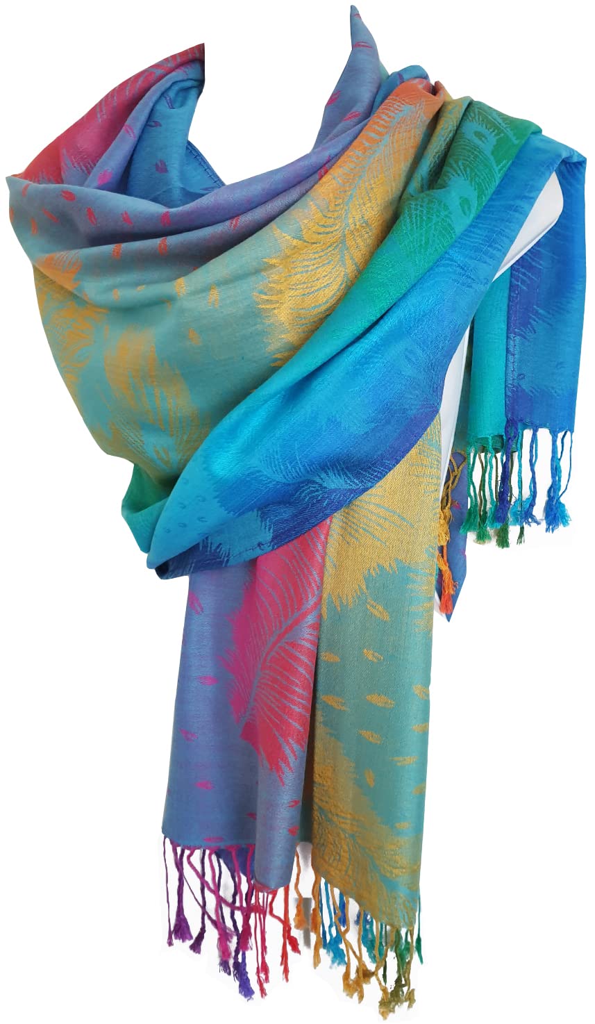 Glamlondon Women's Rainbow-Colourful-Patches Colourful Patches Rainbow Scarf, Soft Warm Viscose Pashmina Shawl