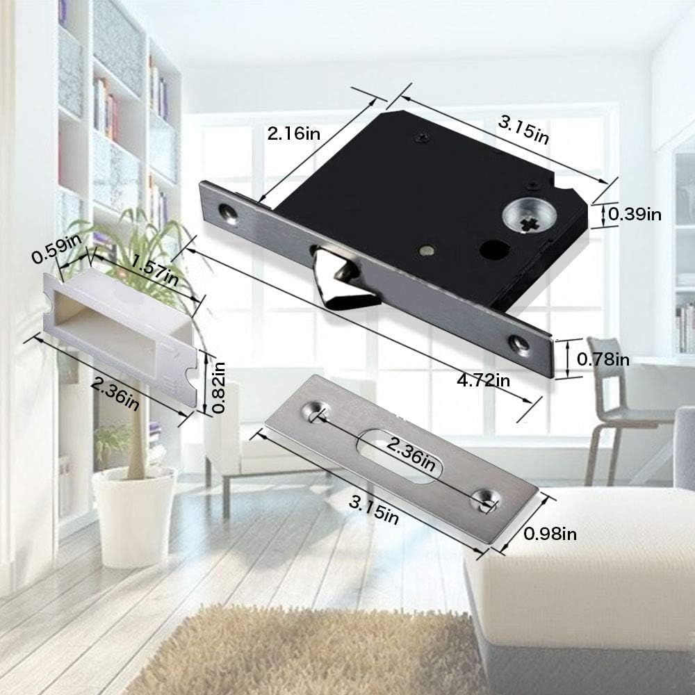 CCJH Privacy Pocket Door Lock Hardware with Key, Pocket Door Lock Handle Invisible Wooden Barn Door Latch, Interior Privacy Furniture Hardware Brushed Nickel Silver 1 Pack