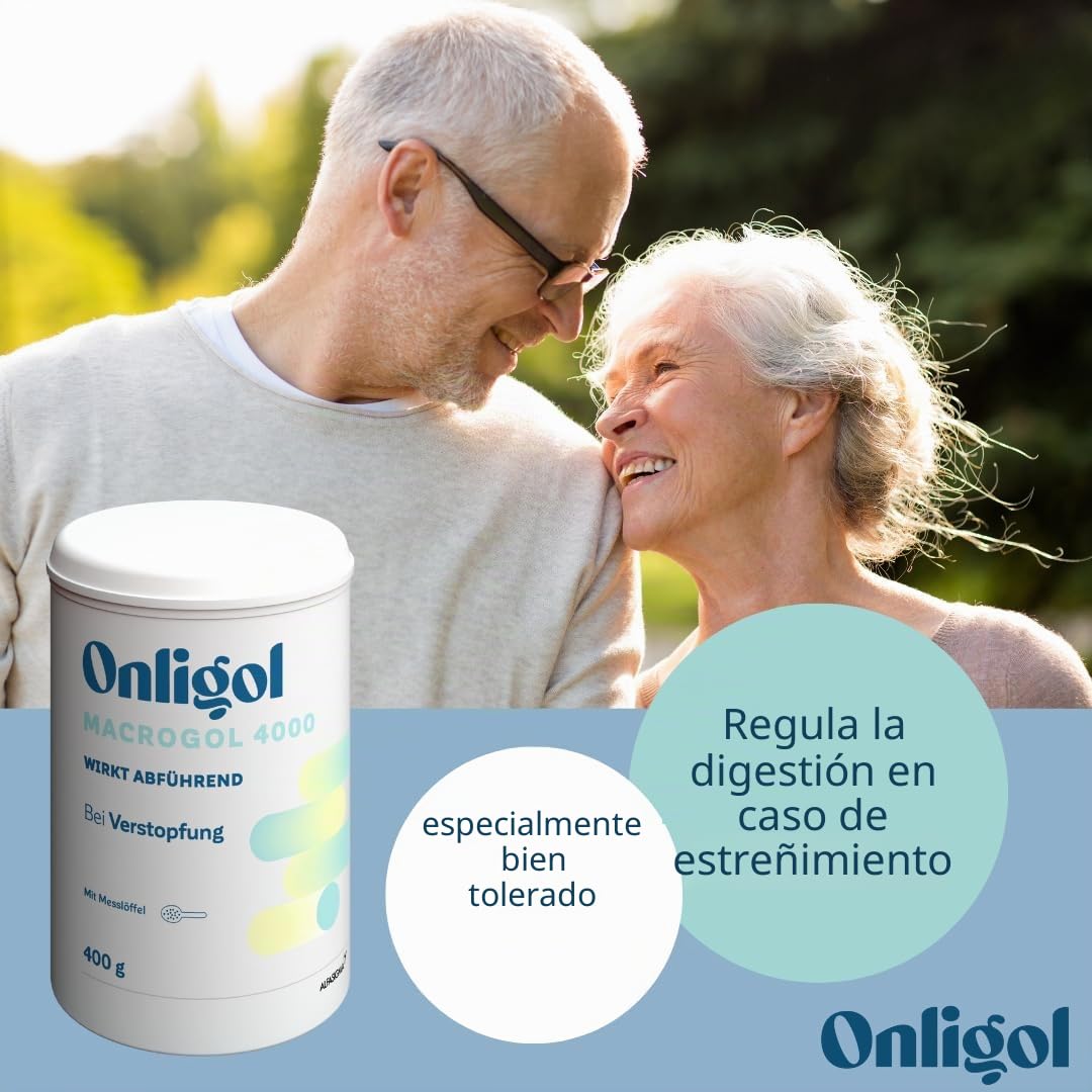 Onligol Macrogol 4000 - Ayuda suave y eficaz para el estreñimiento y el estreñimiento - con macrogol 4000 - sin aditivos ni azúcar, 400 g de polvo