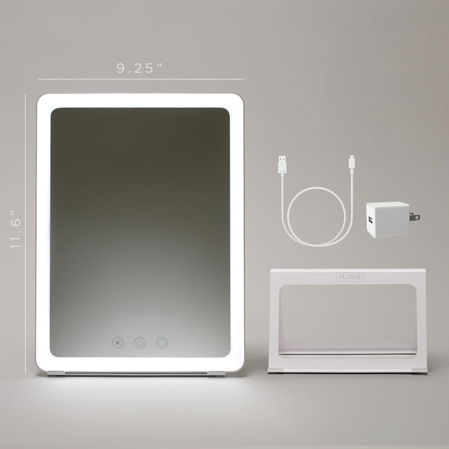 Ilios Lighting Portable Makeup Mirror with Adjustable Stand, Dimmable LED Lighting, 3 Color Modes, and Touch Control – Perfect for Travel, Vanity, and Beauty On-The-Go