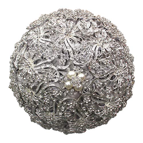 DOTKV Wedding Bouquet, Artifical Rose Posy with Satin Jeweled Throw