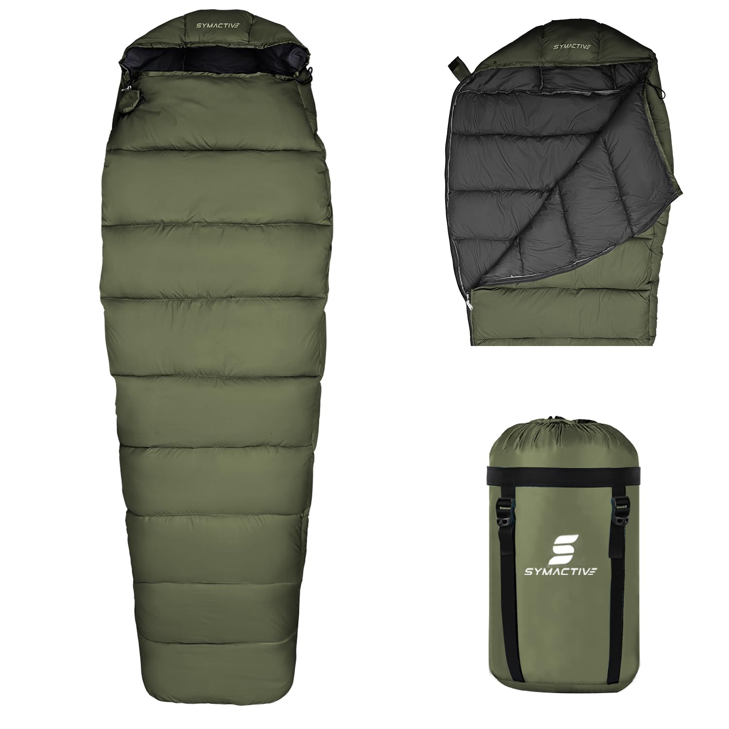 Amazon Brand - Symactive SSB003 Camping Sleeping Bag Mummy Shape 210T Polyester Lining 0°C to 10°C Winter Hiking Trekking Travelling Comforter for Adults (6.2 Feet, 2KG, Military) (B0CMJ3RBRB) Amazon Price History, Amazon Price Tracker