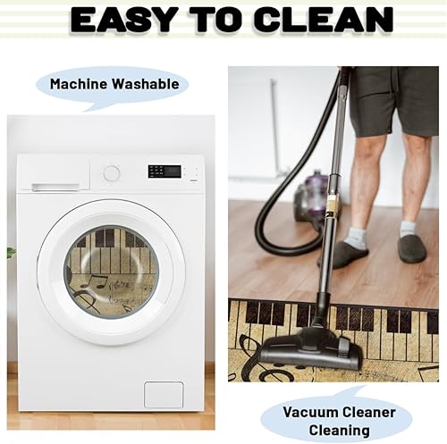 Miniatura 5 de Alfombrillas de cocina acolchadas con notas musicales vintage, antideslizantes, lavables, para el hogar, oficina, fregadero y lavandería, 39 x 20