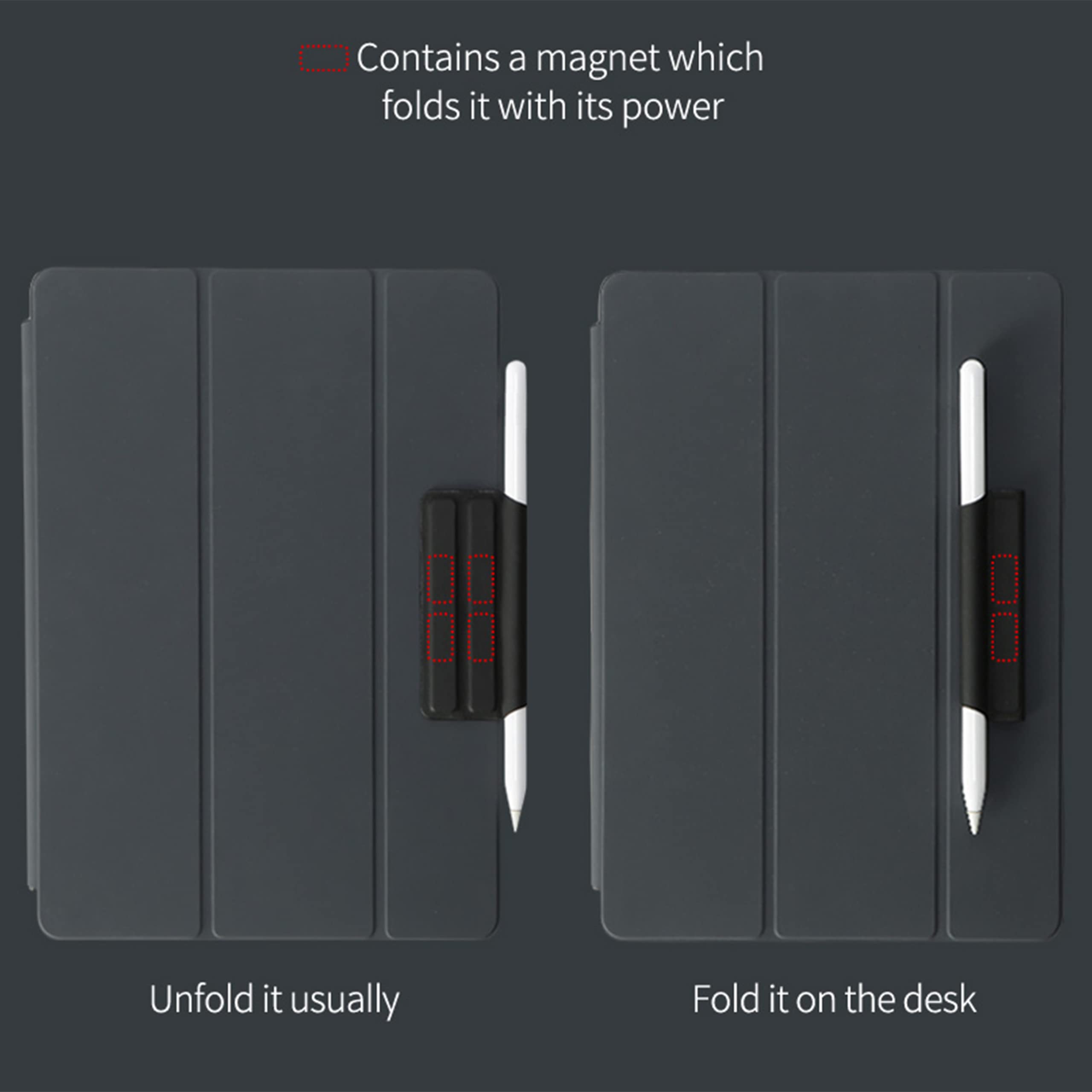 OFA Pencil Holder Case Compatible with Pencil 1st/2nd/Pro, Functional, Foldable, Built-in Magnetics Cover Accessories, Apple Pencil 2nd / Pro Wireless Charging, Red