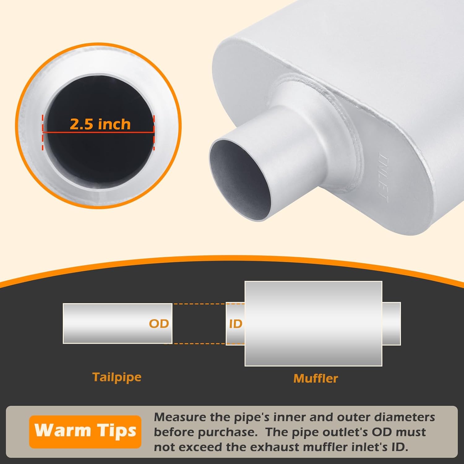 A-KARCK Single Chamber Muffler 2.5" Center Inlet 2.5" Center Outlet, 13" Overall Length Aluminized Steel Aggressive Sound Race Muffler (2 Pcs)