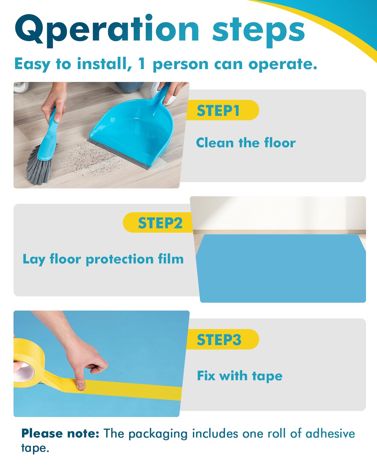 YJINGRUI Film de protection temporaire de sol réutilisable 30 m x 95 cm avec imperméable et résistant à la peinture pour protéger le carrelage, les planchers en bois, etc. lors de la rénovation