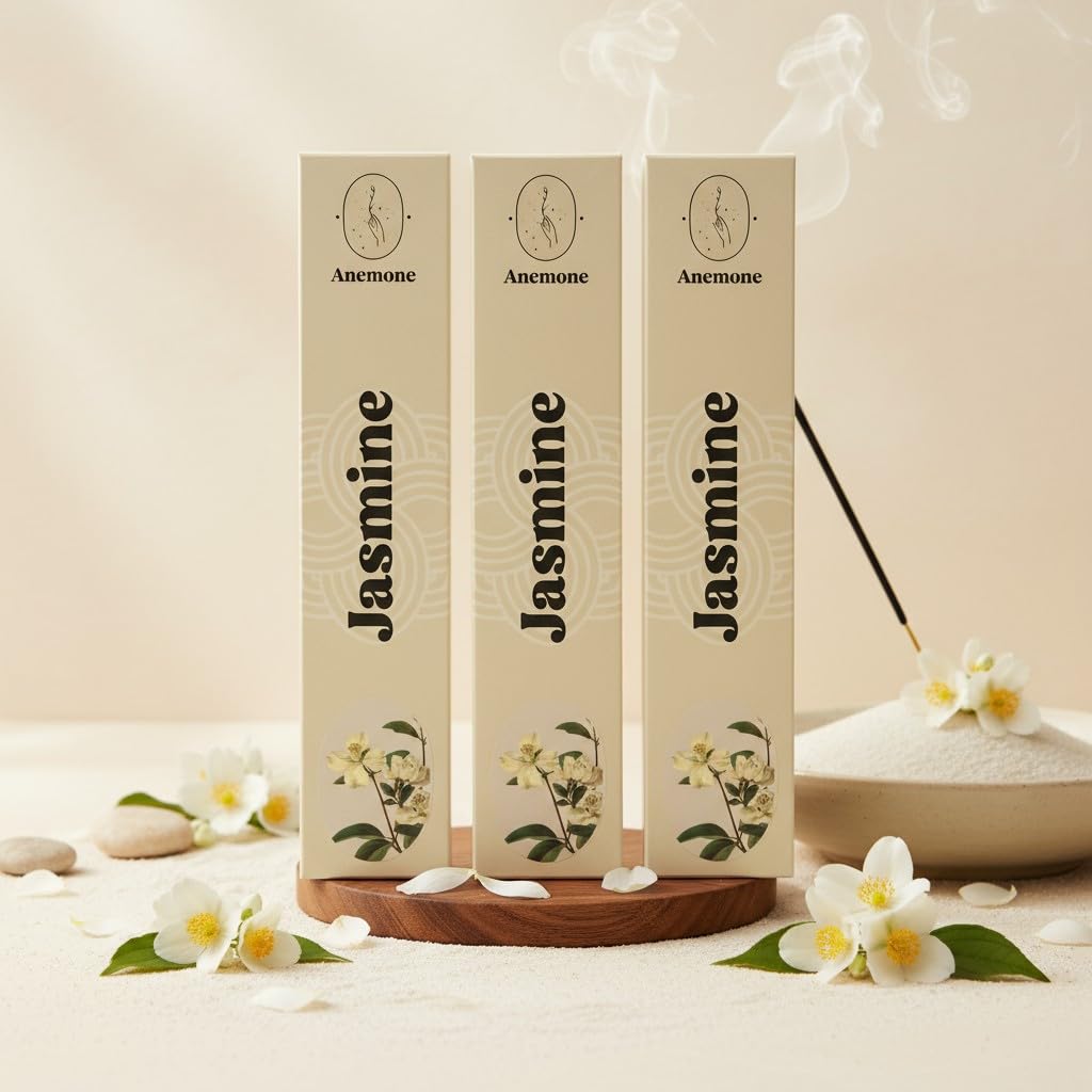 Encens Anemone 100% Naturel Artisanal Parfum Frais Purifiant Jasmin 3 Boîtes