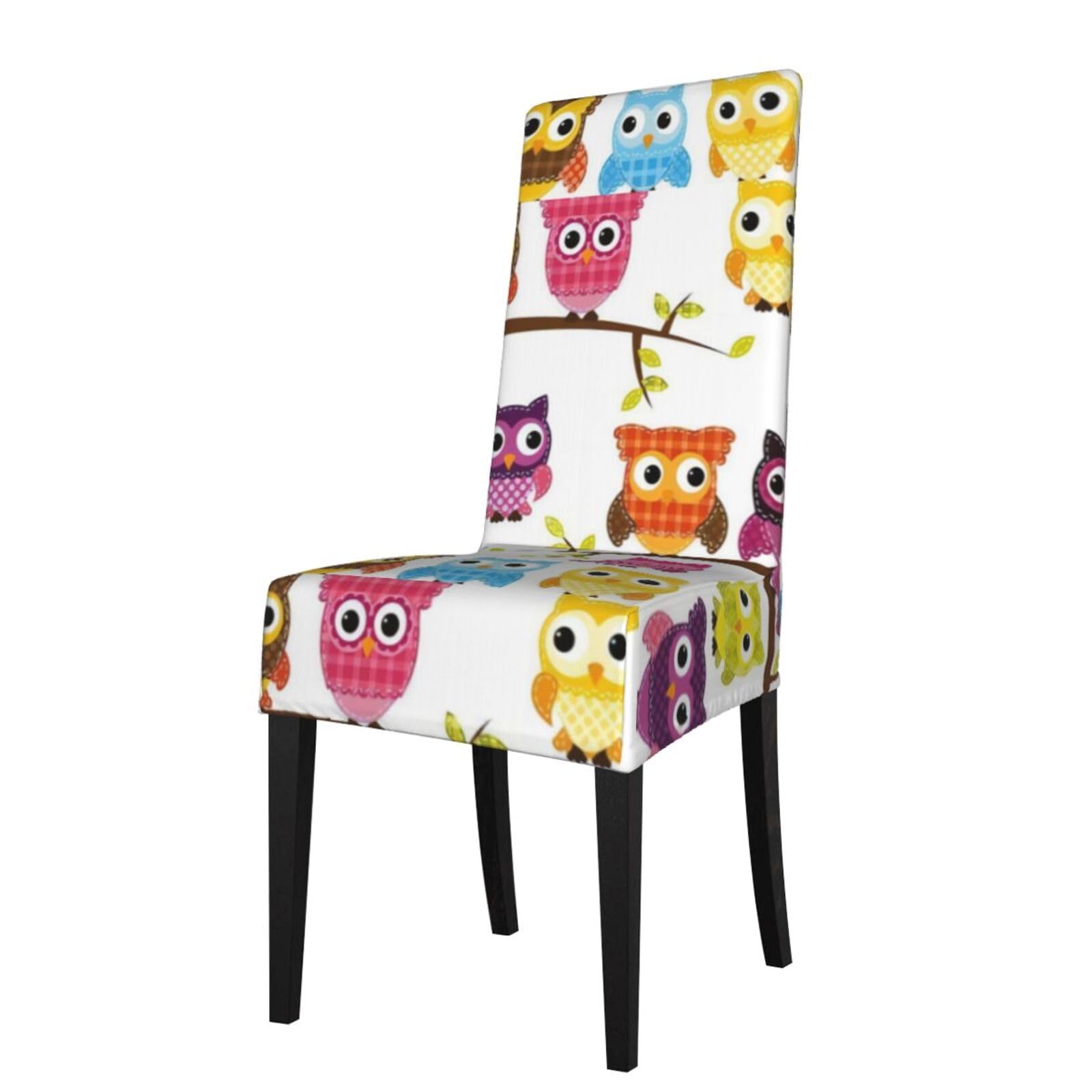 YYHWHJDE Owls On Tree Branches Prints Dining Chair Throw Covers - Stretchable Slipcovers, Ideal for Renewing Furniture & Protecting from Kids & Pets!