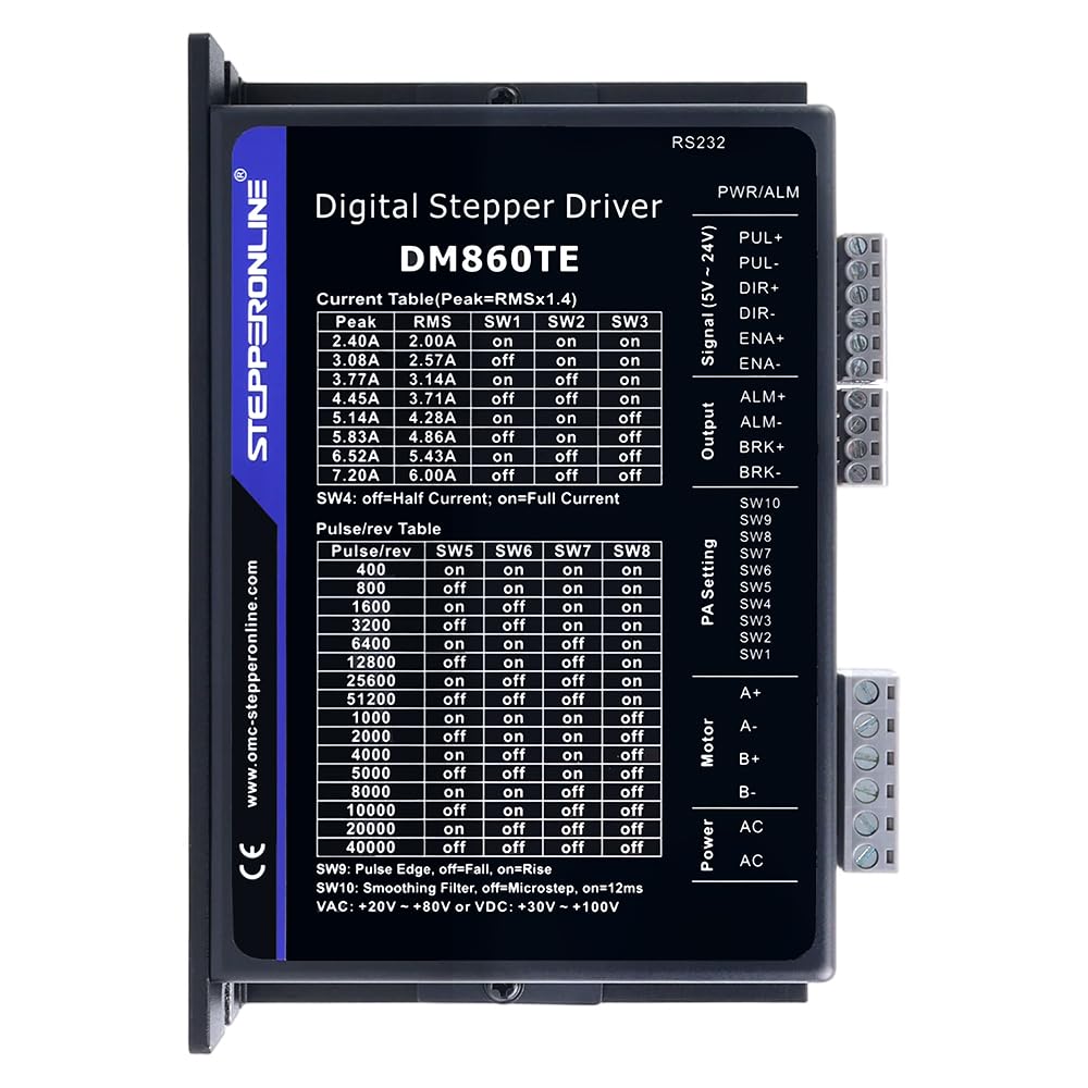 STEPPERONLINE 1 Achse Schrittmotore CNC Kit 3.4Nm Nema 34 Schrittmotor & Treiber 2.4-7.2A 20-80VAC/30-100VDC DM860TE