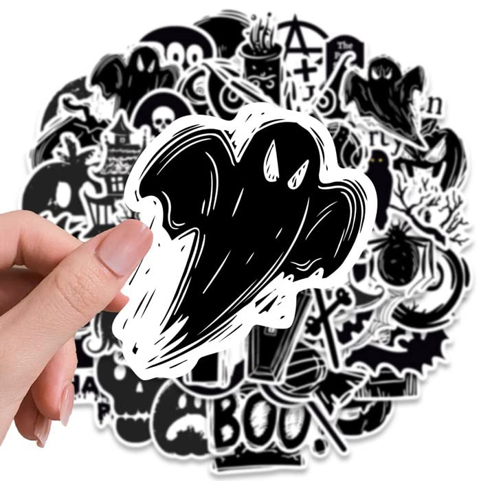 Amazon.co.jp: 50枚 ステッカー モノクロ イラスト ハロウィン 防水