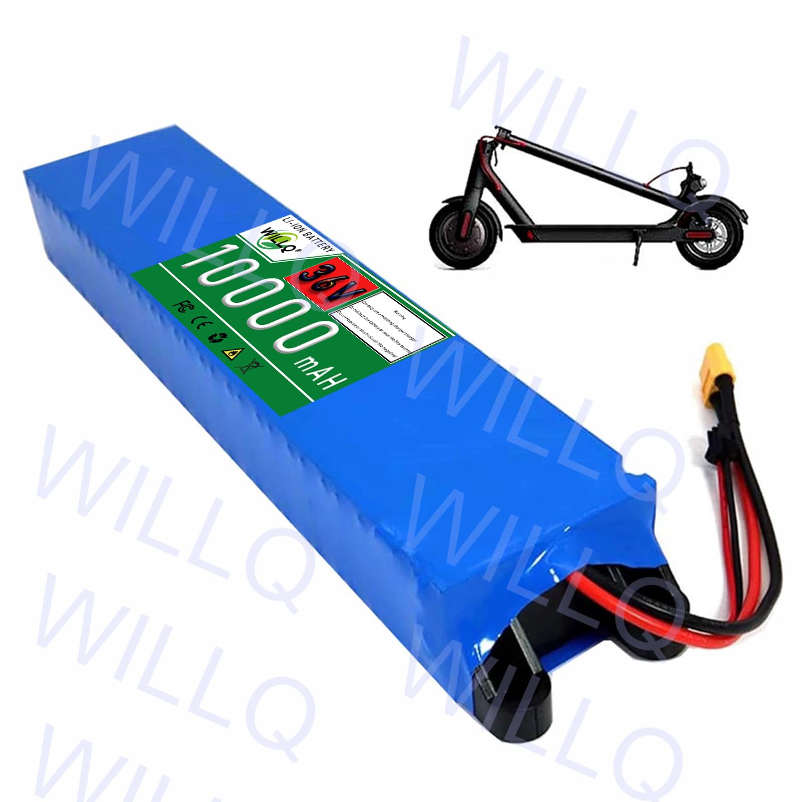 Batterie Lithium 36V 10Ah pour kit Moteur Trottinette électrique | Pièce rechange pour scooter, batterie 36V 10000mAh pour vélo électrique, avec connecteurs SM et XT30, enveloppe en PVC