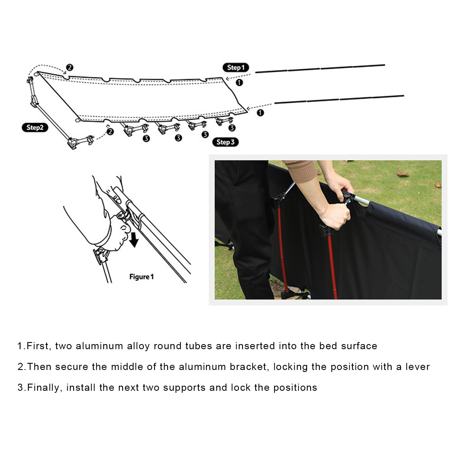 Catre de camping ligera de aleación de aluminio, catres plegables para adultos, bolsa de transporte portátil, soporta 150 kg, cama de camping portátil para adultos, para camping, senderismo,