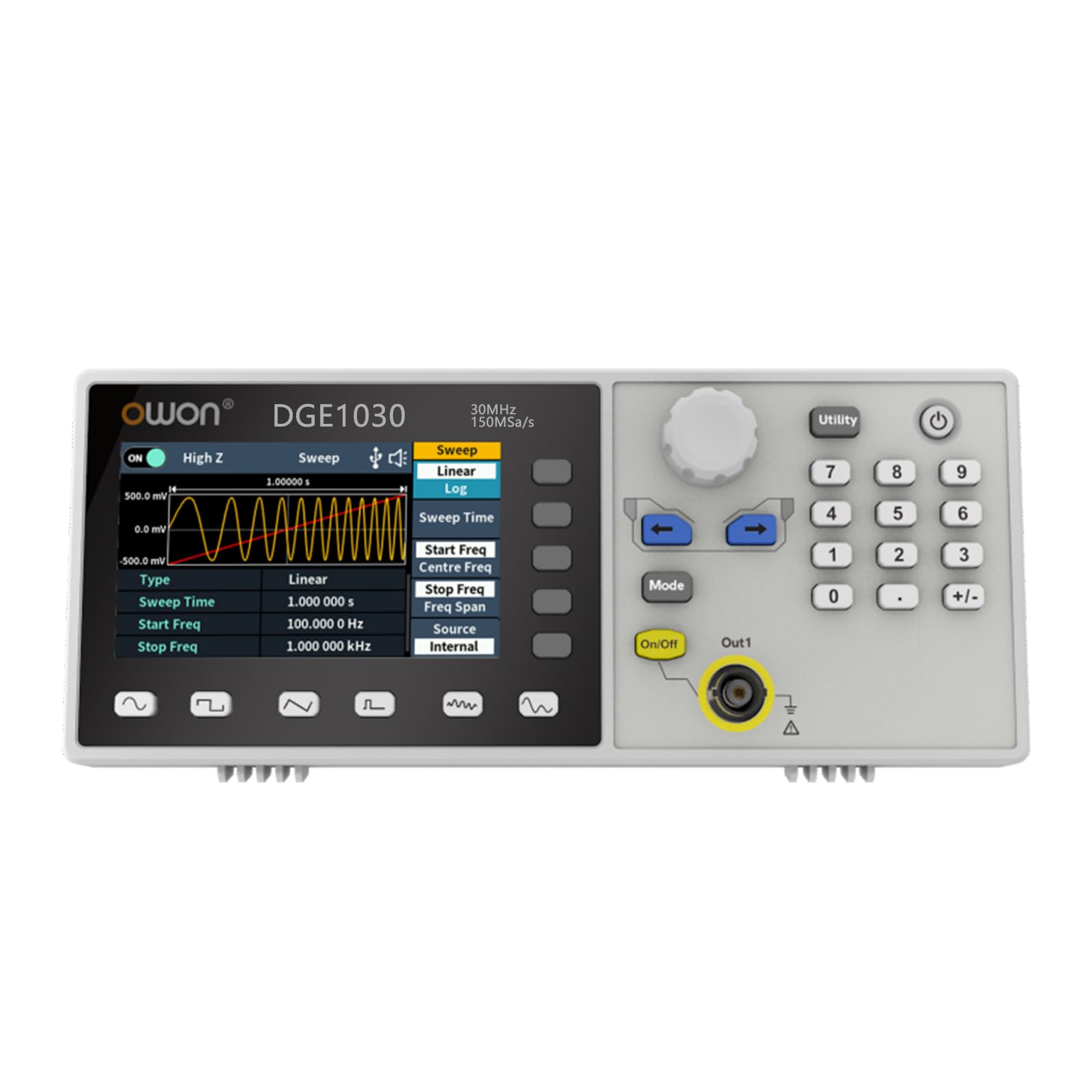 OWON DGE1030 - Minigenerador de señal arbitraria de 3,6 pulgadas, 14 bits, AM, FM, PM, modulación FSK, soporte SCPI