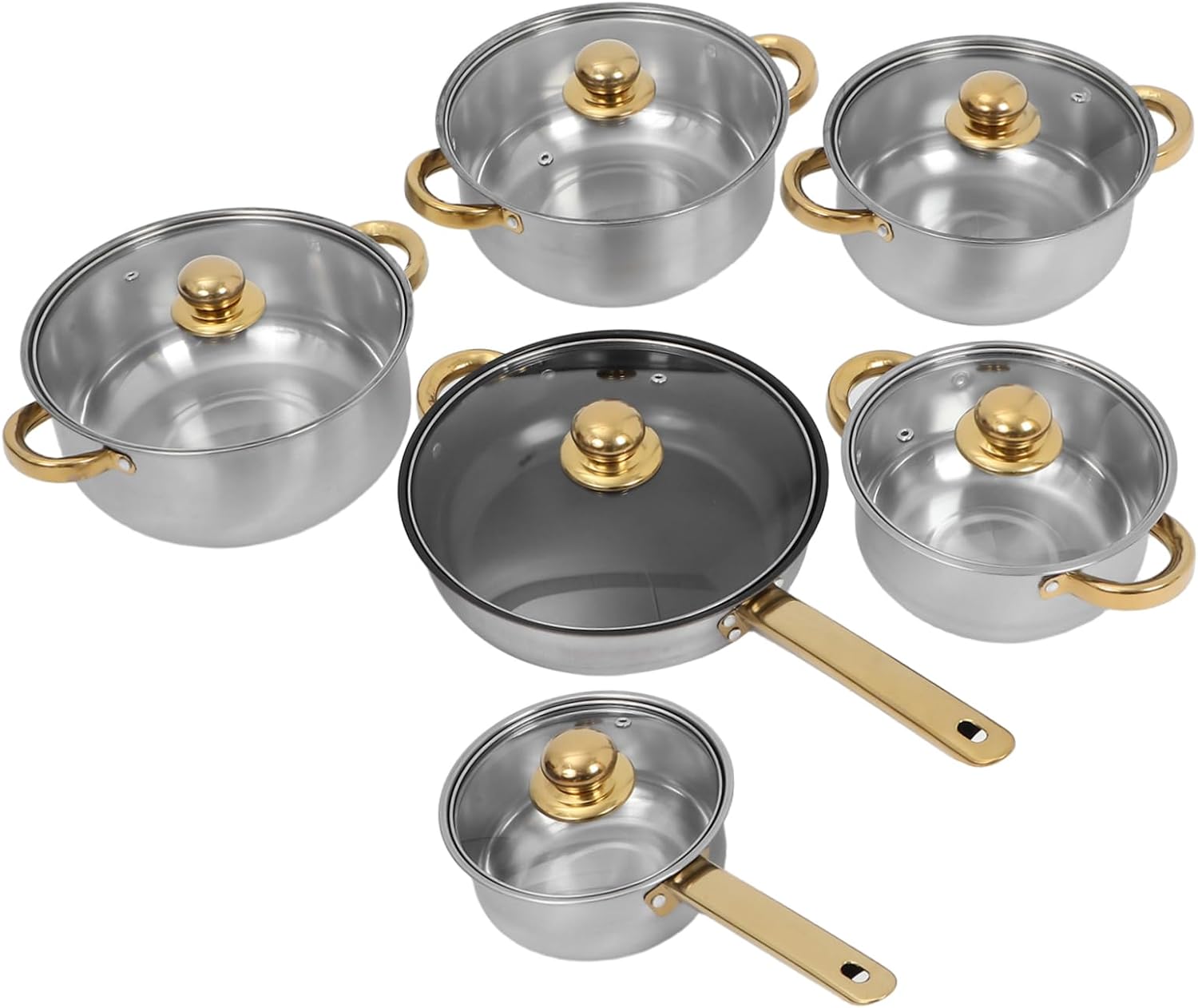 Stainless Steel Cookware Set with Nonstick Skillet and Milk Soup Pot Even Heat Distribution for Induction Cooktop Stylish Kitchen Pots and Pans with Interior Handles and Lids for