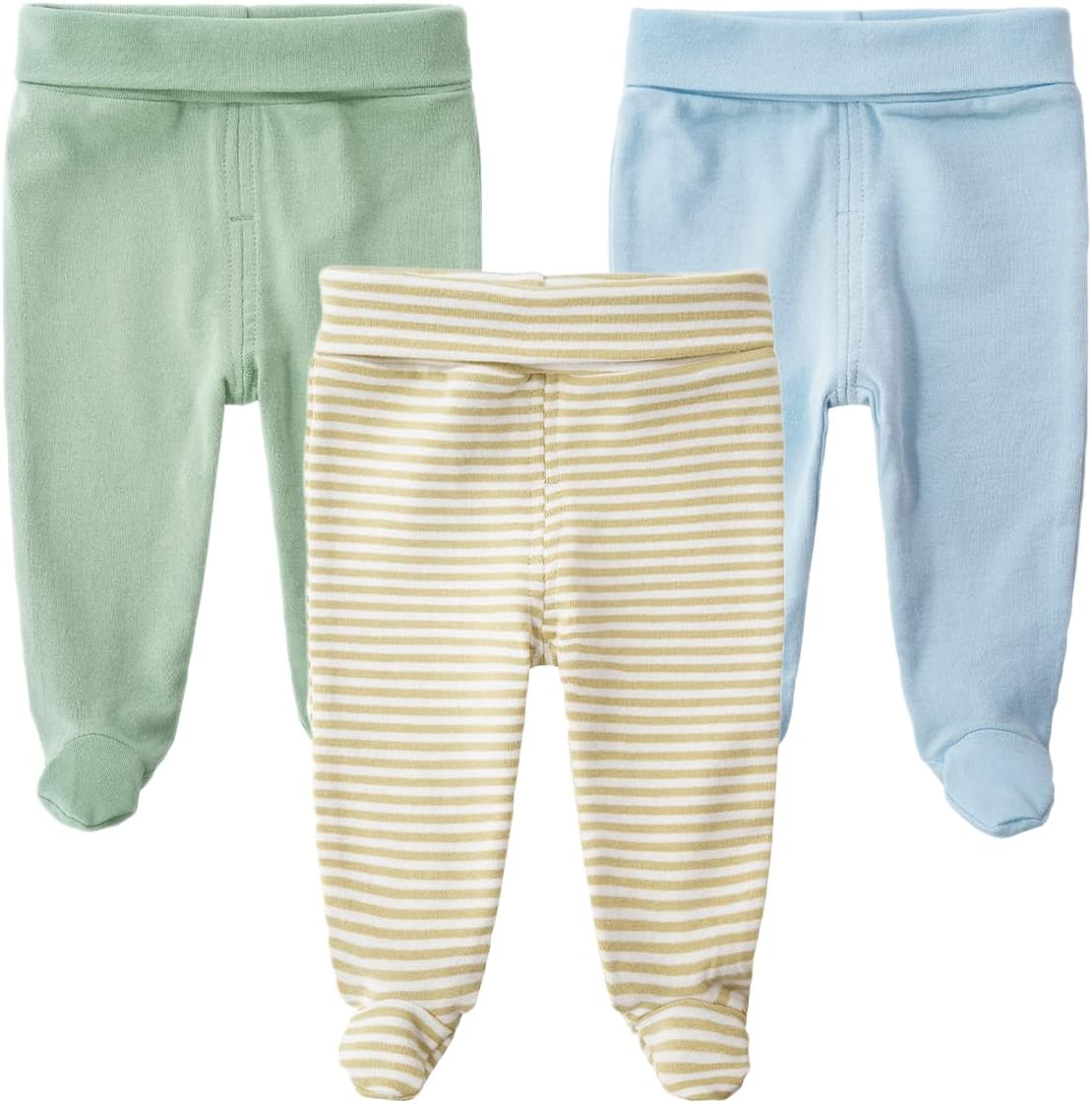 Teach Leanbh Infant Baby 3 Pack Footed Pants Cotton High Waist Casual Leggings