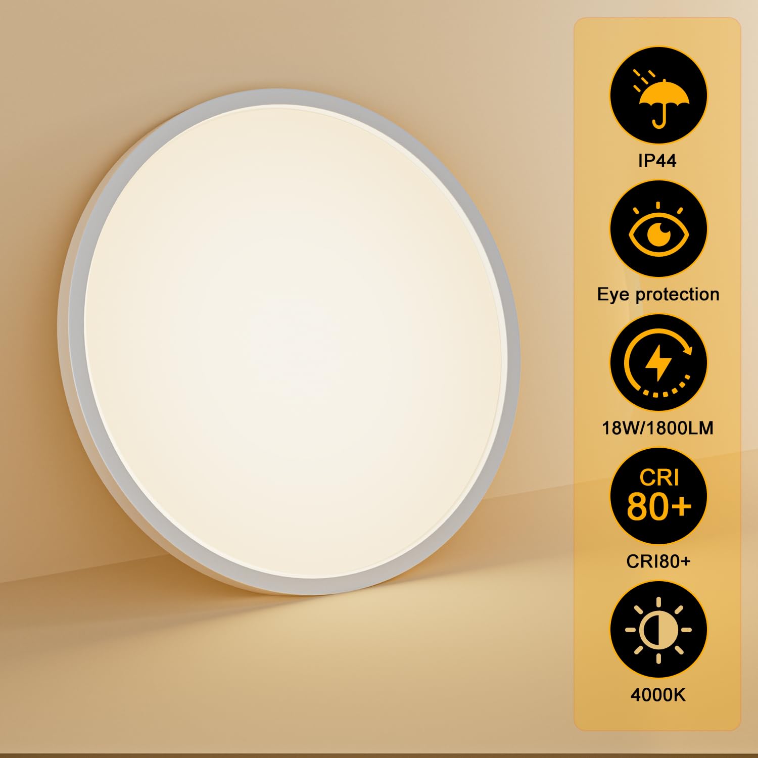 ANWALE 2 Stück Deckenlampe LED, 4000K, 18W, 1800LM Küchenlampe, Flach, IP44 Wasserdicht Badezimmer Lampe, 22x2.3cm Deckenleuchten