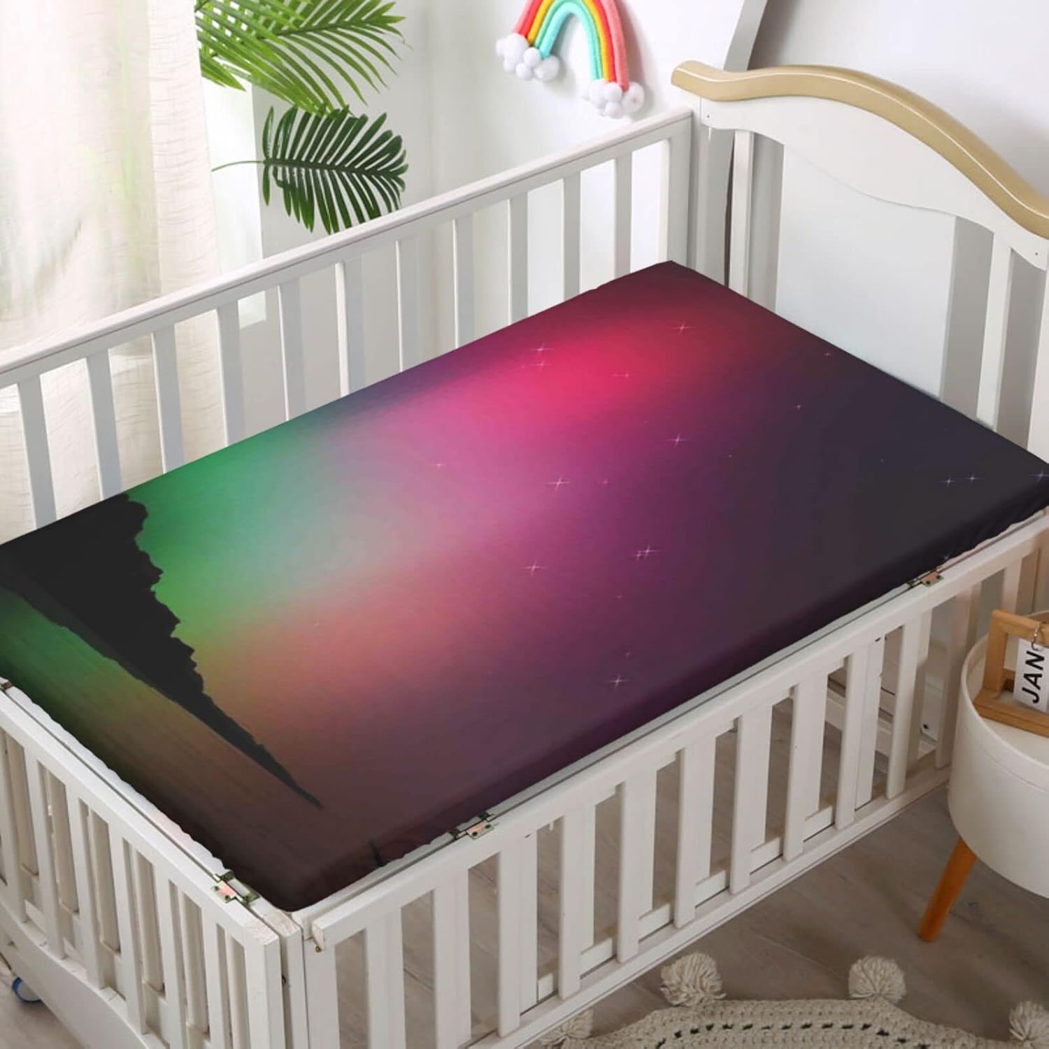 Aurora Borealis Themed Fitted Crib Sheet,Standard Crib Mattress Fitted Sheet Soft Toddler Mattress Sheet Fitted - Baby Sheet for Boys Girls,28“ x52“,Multicolor