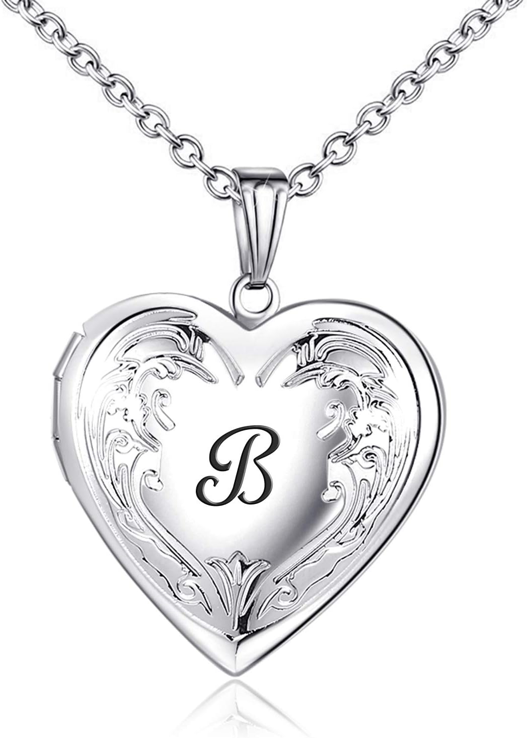 Locket Necklace that Holds Pictures Initial Alphabet A-Z Letter Pendant Necklace Platinum Plated Gifts for Women