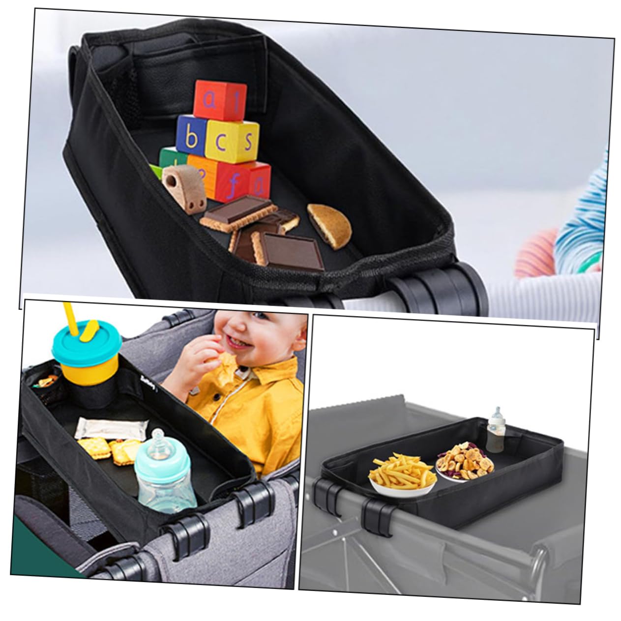 Kinderwagen Tablett mit Getränkehalter und Snack Organizer Zubehör für Junge Mädchen und Kleinkinder mit Abnehmbarem Telefonhalter und Anpassbar für Ausflüge