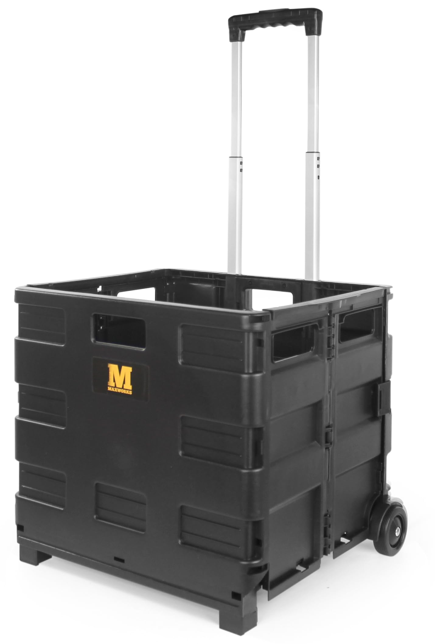 MaxWorks 51051 Collapsible Black Rolling Folding Dolly Cart for Teachers - Multi-Functional Dolly with Extra Storage Durable Wheels and Easy-to-Fold Design for Classroom Office Shopping - Without Lid