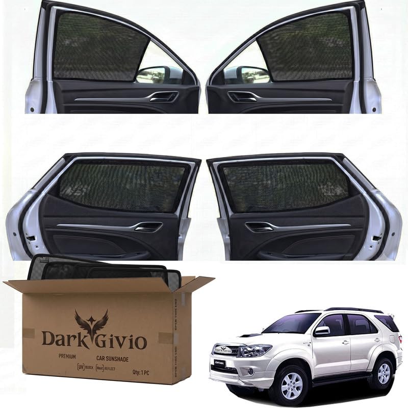 Image of Car Window Sun Shade Protector for FORTUNER | Exact Fit Non-Magnetic Half Cut Sunshade (Set of 4 /6) | UV Blocker Side Window Car Curtains & Interior Accessory