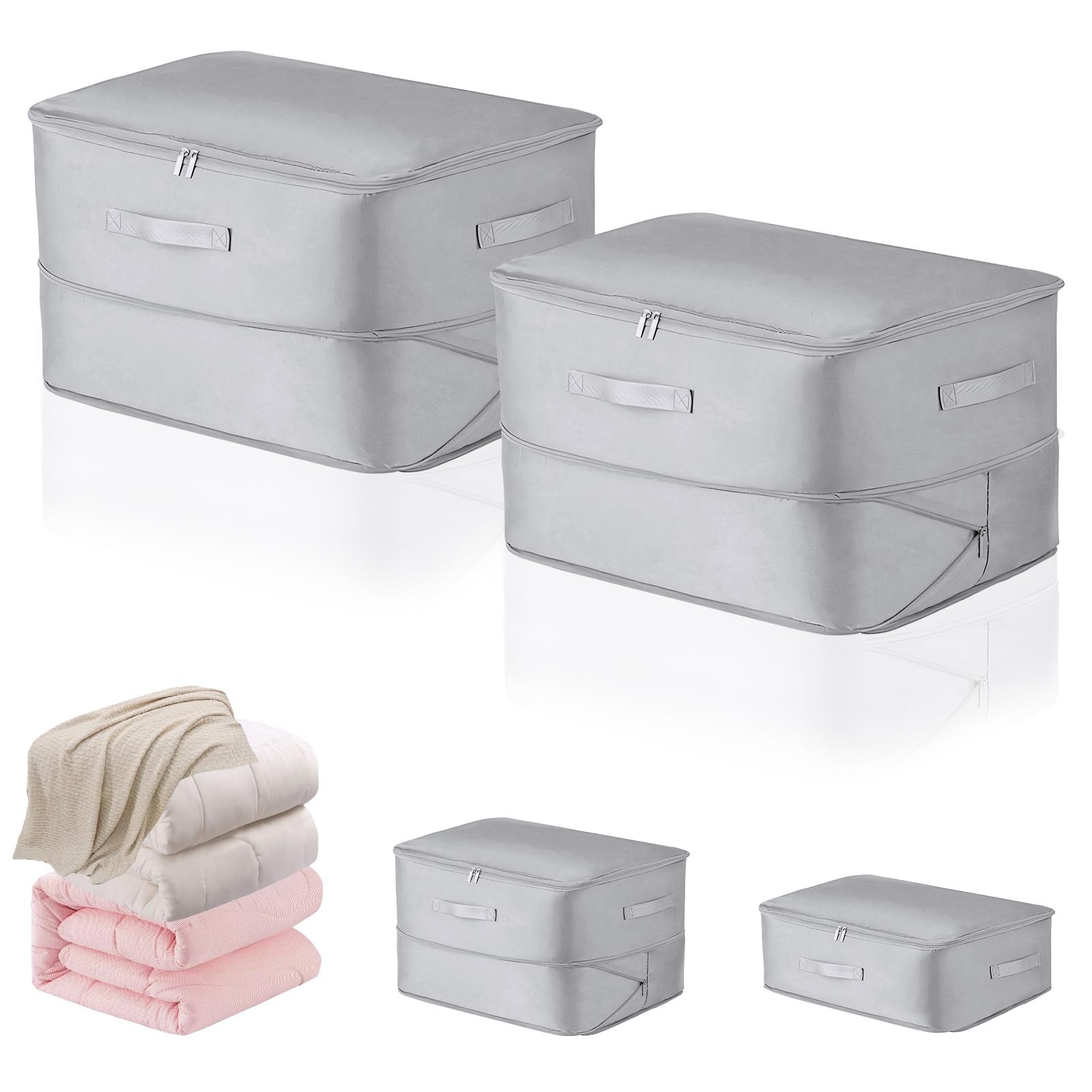 Gemsaya 2 PCS Ultra Space Saving Self Compression Storage Bags, 54x42x30cm Compression Duvets Storage Bag Large Capacity, Self Compression Organiser with Zipper, Packaging Bags for Comforters Clothes