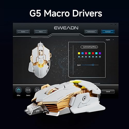 Miniatura 3 de EWEADN G5 - Mouse para juegos con cable, mouse ergonómico para computadora RGB, 12800 DPI ajustables, 9 botones macro programables con llave de