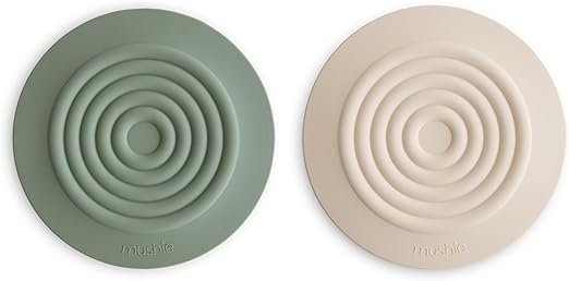 mushie Silicone Drain Stopper 2-Pack | 5.5 inch Diameter Bathtub Flat Suction Cover (Dried Thyme/Shifting Sand)