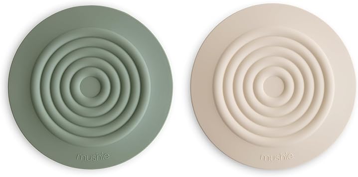mushie Silicone Drain Stopper 2-Pack | 5.5 inch Diameter Bathtub Flat Suction Cover (Dried Thyme/Shifting Sand)