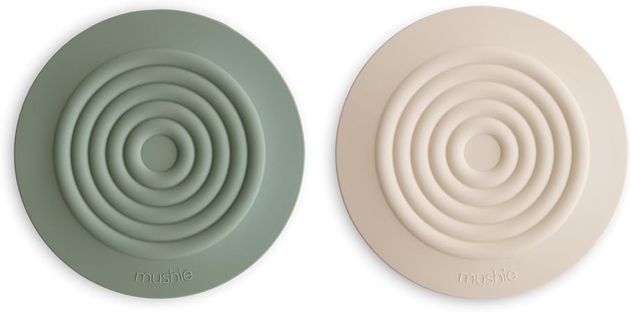 mushie Silicone Drain Stopper 2-Pack | 5.5 inch Diameter Bathtub Flat Suction Cover (Dried Thyme/Shifting Sand)