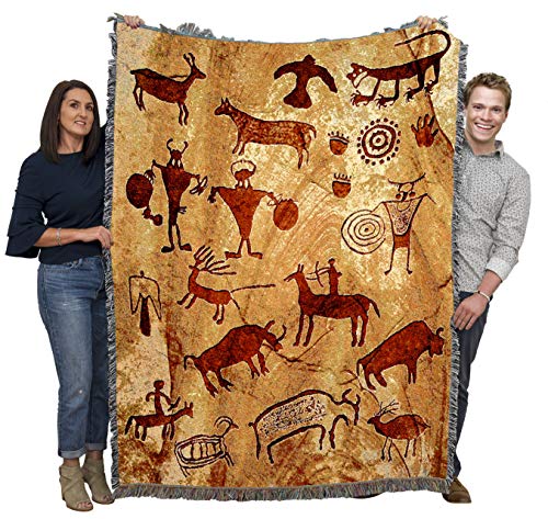 Rock Art of The Ancientse - Southwest Cave Rock Art - Southwest Cave Rock Art - Cotton Woven Blanket Throw - Made in The USA (72x54)