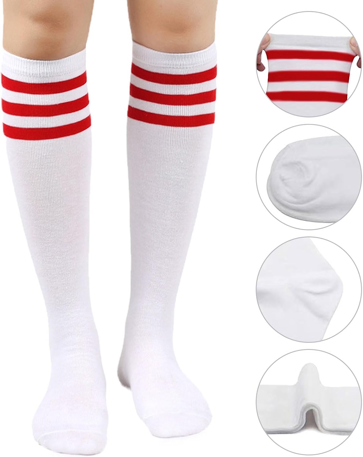 UILYNIU 4 Paires Chaussettes Hautes Femme - Blanc - Montant Au Genou - Coton - Taille 36-40