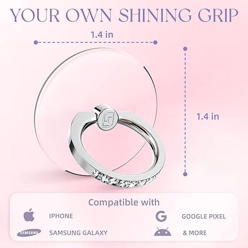 Miniatura 5 de Jsoerpay - Soporte transparente para anillo de teléfono, 2 piezas, soporte transparente para anillo de teléfono celular con diamante, agarre para el