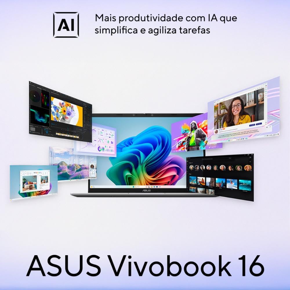 Notebook ASUS VivoBook 16 X1607QA Qualcomm Snapdragon X1 26 100 16GB Ram 512GB SSD Windows 11 Home Tela 16” FHD Silver - MB062W Notebook ASUS VivoBook 16 X1607QA Qualcomm Snapdragon X1 26 100 16GB Ram 512GB SSD Windows 11 Home Tela 16” FHD Silver - MB062W