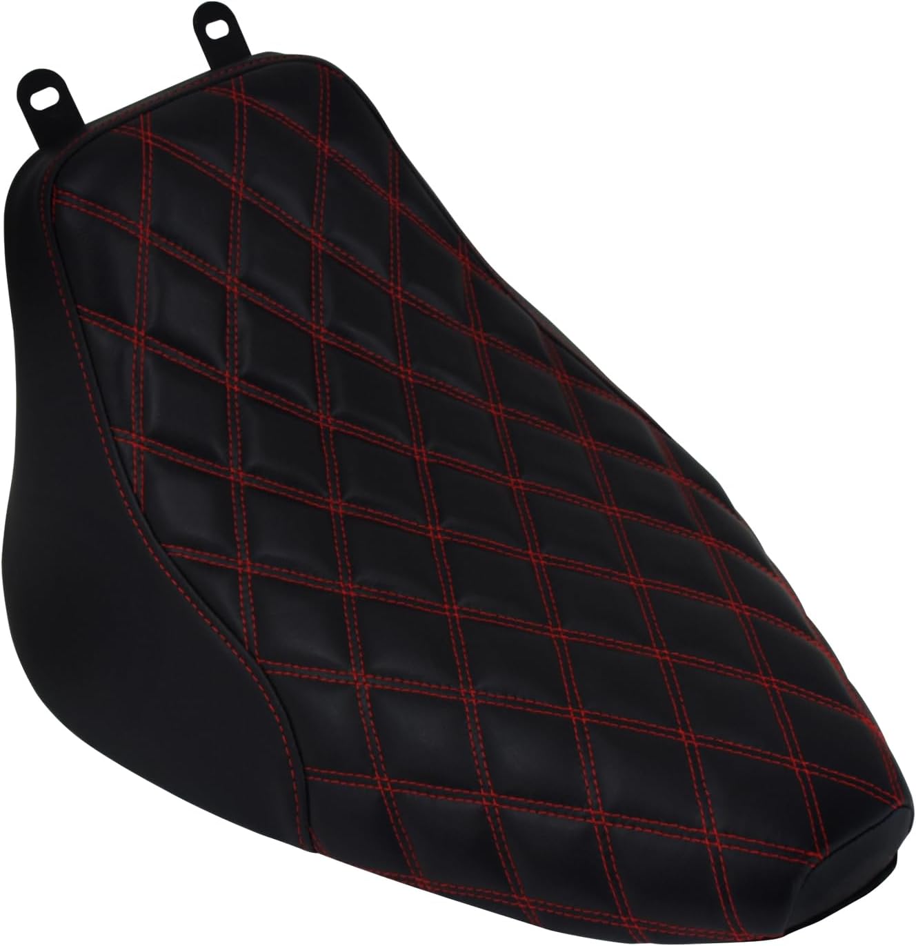Motorcycle Driver Solo Seat Artificial Leather Rider Seat Cushion Fit For Harley Heritage Softail Classic FLSTC & Softail Deluxe FLSTN 2006-2017, Red Stitching