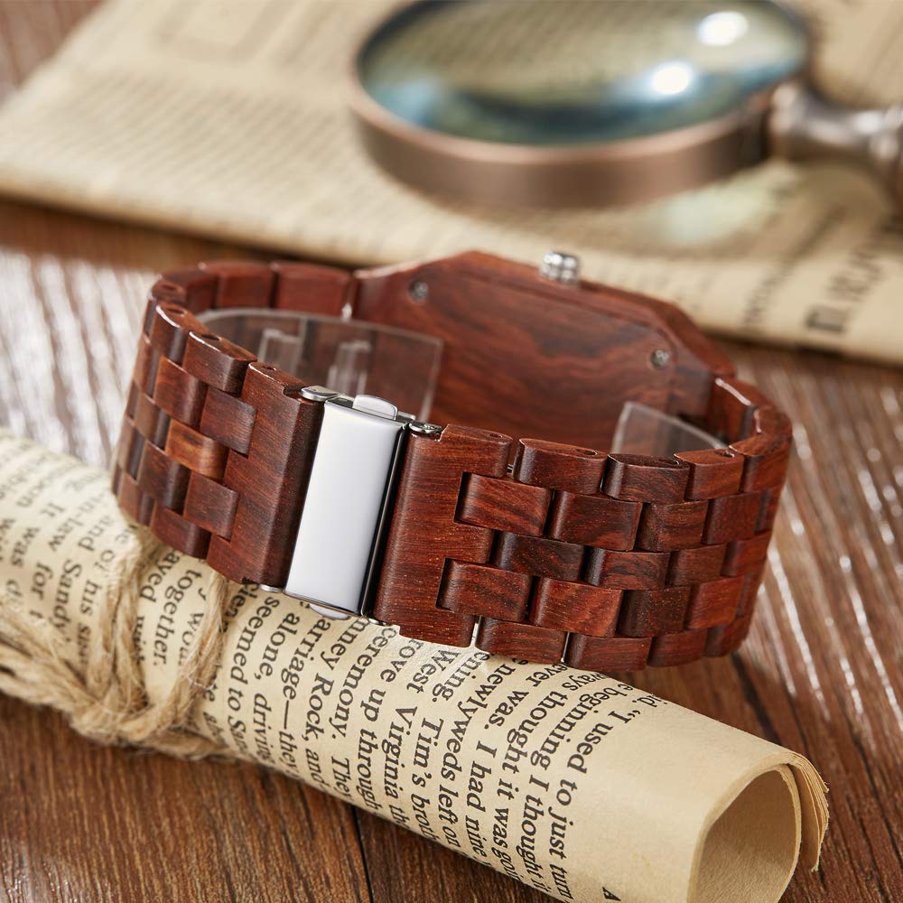 Tiong Orologio da donna al quarzo con design in legno, orologio in legno luminoso con cinturino regolabile fibbia in acciaio inox orologio in legno per donna