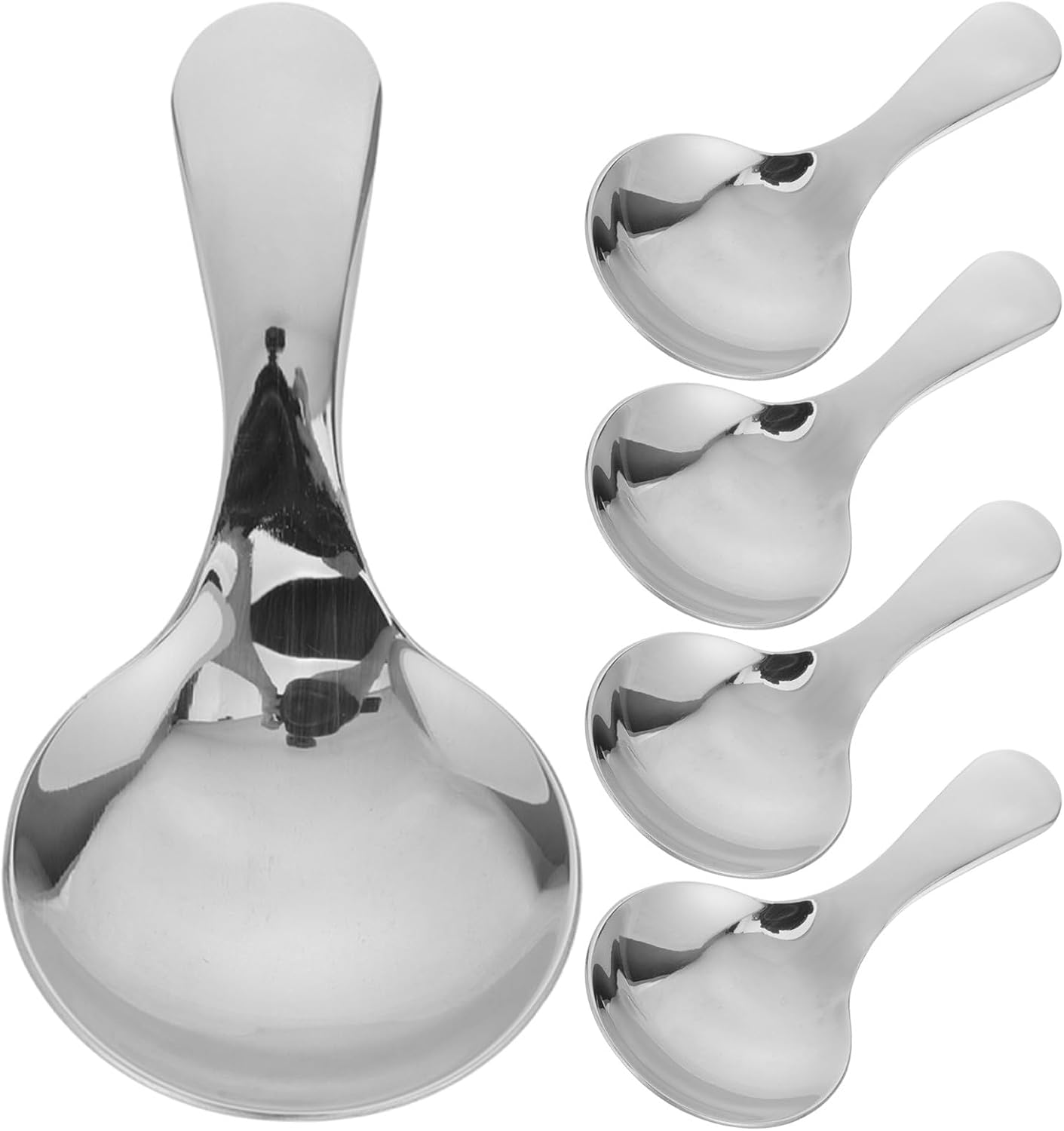 5pcs Stainless Steel Spoons: Round Head Scoops - Kitchen Round Salt Cellar Spoon - Jam Serving Scoops for Condiments Spices Honey Preserves